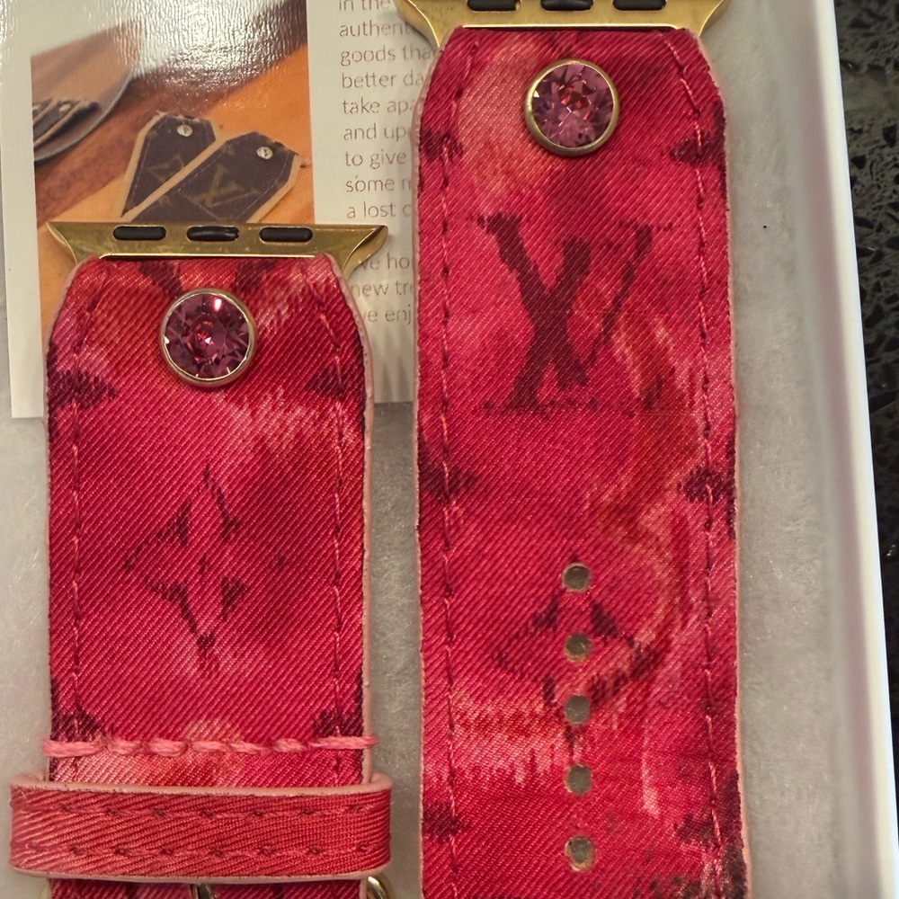Spark*l Upcycled LV watch Band in Hot pink with Gold hardware